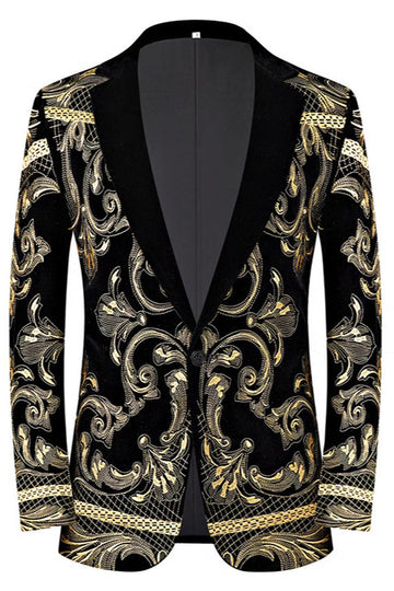 Golden Jacquard 2 Piece Notched Lapel Men's Prom Suits